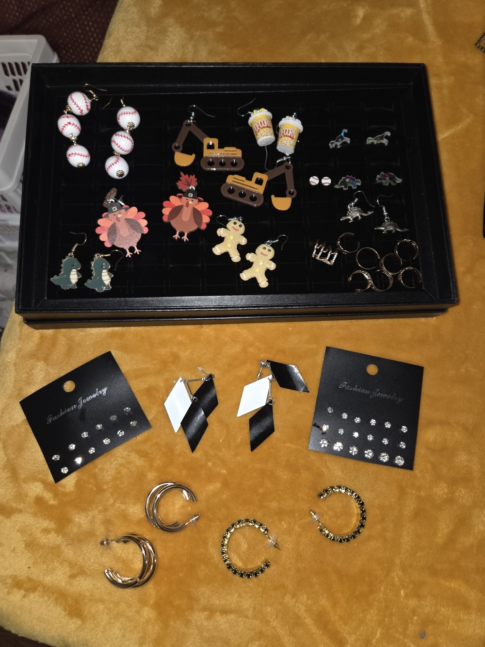 Assorted Women's Earrings - Black, White, Gold, Silver Tones